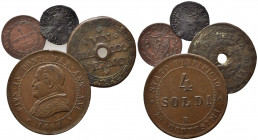 ZECCHE ITALIANE. Lotto di 3 monete da catalogare (notate Fano, Fermo, Roma) assieme a 1 centesimo 1826 Carlo Felice. MB-BB