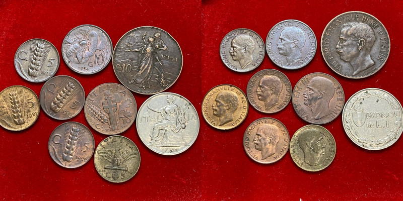 Regno d'Italia. Vittorio Emanuele III - Lotto di 9 monete. Cu/Ni. Tutte differen...