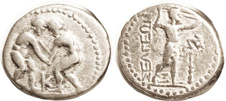 ASPENDOS, Stater, 380-325 BC, 2 Wrestlers, K betw/ Slinger rt, triskeles & club ...