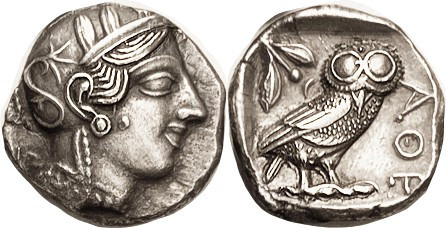 ATHENS, Tet, 449-413 BC, Athena head r/owl stg r, S2526; Choice EF, well centere...