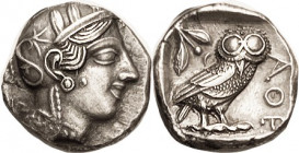 ATHENS, Tet, 449-413 BC, Athena head r/owl stg r, S2526; Choice EF, well centered, quite well struck; excellent metal with nice tone; once more, the h...
