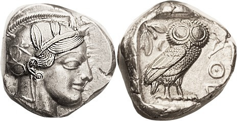 ATHENS, Tet, 449-413 BC, Athena head r/owl stg r, S2526; Choice EF, well centere...