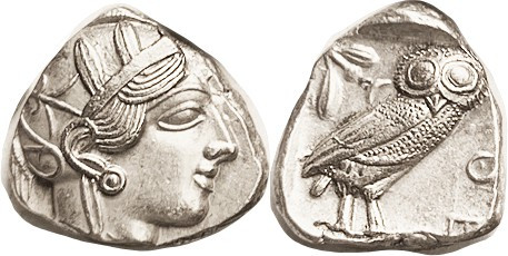 ATHENS, Tet, 449-413 BC, Athena head r/owl stg r, S2526; Choice EF, centered on ...