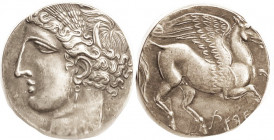 CARTHAGE, Dekadrachm, Tanit hd l./Pegasos rt, COPY, looks silver with lt tone but presumed plated; nice quality, Choice EF. (Same brought $91 on $121 ...