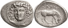 LARISSA, Hemidrachm, 350-300 BC, Nymph head 3/4 l./ horse grazing r, S2127; VF, ...