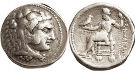 MACEDON, Alexander the Great, 336-323 BC, Tet, of Ake, Herakles head r/Zeus std l, tiny date numerals below arm (315/314 BC), Pr. 3283; AVF/F, decent ...