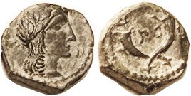 NABATAEA, Aretas IV, 9 BC - 40 AD, Æ14, Head r, H at rt/lgnd betw cornucopiae, GIC-5701, SNG ANS Palestine 1431; VF, smooth dark green patina with ear...