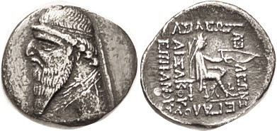 PARTHIA, Mithradates II, 123-88 BC, Drachm, Bust l./ Archer std r, Sellw.27.1; V...