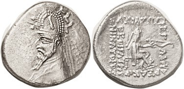 PARTHIA, Sinatrukes I, 93-69 BC, Drachm, Sellw 33.3 (Gotarzes I), EF, well cente...