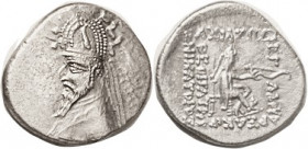 PARTHIA, Sinatrukes I, 93-69 BC, Drachm, Sellw 33.3 (Gotarzes I), EF, well centered, sl crudeness, bright metal with faint porosity. (EF brought $460,...