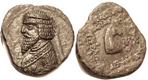 PARTHIA, Phraates III, Æ16, Rev Horse head r, as Sellw 38.22 but Mithradatkart m...