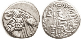 PARTHIA, Phraates IV, Drachm, Sellw. 54.10; EF/VF+, obv centered quite low, rev good for this, decent bright metal. Rare variety! (A VF realized $218,...