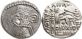 PARTHIA, Vologases III (now he wants to be called Pakoros I), 105-147 AD, Drachm, Sel. 78.3, Virtually Mint State, well centered, good bright metal. V...