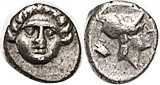 SELGE, Obol, .98 g, 350-300 BC, Facing Gorgon head/ Athena hd r, astragalos hehi...