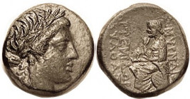 SMYRNA, Æ19, c. 105-95 BC, Apollo head r/ Homer std l magistrate Artemidoros; Ch. VF, nrly centered, glossy dark green patina, good details, clear lgn...