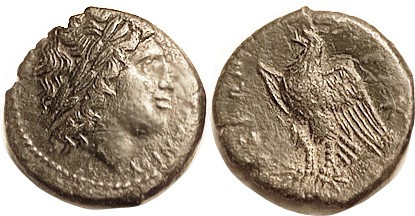 SYRACUSE, Hiketas, 287-278 BC, Æ21, Zeus head r/Eagle l, as S1212; VF/F+, sl rag...