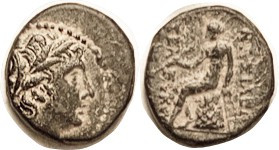 SYRIA, Seleukos III, 226-223 BC, Æ15, Apollo hd r/Apollo std l, VF, obv off-ctr ...