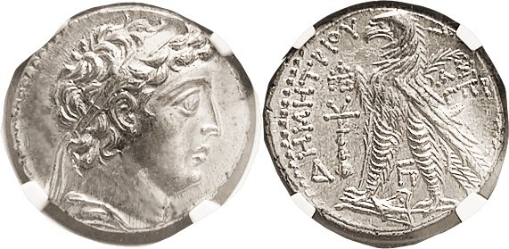SYRIA, Demetrios II, 2nd reign, 129-125 BC, Tet, bust r/Eagle l, club, Tyre mint...