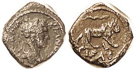 Hadrian, Caesarea Maritima, Æ14, Head r/lion walking r, snake above, F-VF/VF, sl off-ctr on squareish flan, dark brown. Rare. (A VF sold for $212, Mun...