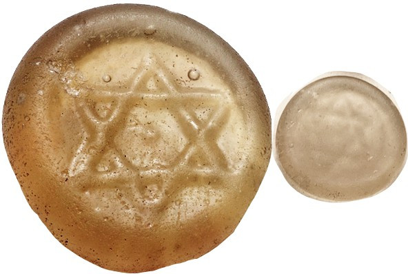 Fatimid Egypt, Glass weight dirham, 7th-12th cent, 20 mm, Jewish star, transluce...