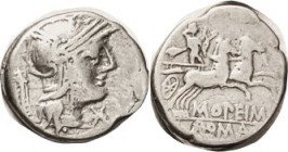 M. Opeimius, Den, Cr.254/1, Sy475, Roma hd r/Apollo in biga r; F+/F, centered, good metal, minor crudeness. (A F brought $71 on $82.50 bid in my 2/20 ...