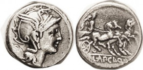 Mancinus, Pulcher & Urbinus, Den, 104 BC, Cr.299/1b, Sy.570a, Roma head r/Victory in triga r; VF, centered, bright metal, decent. (A VF sold for $275,...