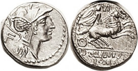 D. Junius Silanus, 91 BC, Den., Cr.337/3, Sy.646, Roma head r/Victory in biga r; Choice EF, virtually mint state with bright luster, nrly centered, be...