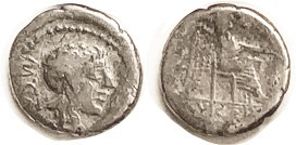 M. Cato (the Elder), 89 BC, Quinarius, Cr.343/2b, Liber hd r/Victory std r, F+/F, obv centered sl low, good metal, lt tone. (A F brought $85 on $140 b...