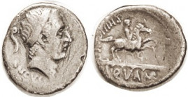 L. Marcius Philippus, 56 BC, Den, Cr.425/1, Sy.919; Ancus Marcius hd r/Equestrian statue; F+, sl off-ctr, some sl scrs & flan flaws, ltly toned.
