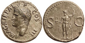 AGRIPPA, As, SC, Neptune stg l; Choice EF, well centered & struck, good glossy dark green patina with only slightest surface disturbances; excellent d...