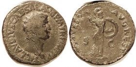 CLAUDIUS, As, Restitution by Titus, Bust right/IMP T VEST AVG REST, Minerva adv r; F+/F, full obv lgnd, rev sl off-ctr, dark brown patina, faintest co...