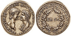 NERO & Agrippina, Den, COPY by Slavei, Busts face-to-face/Lgnd & wreath, struck in silver, Choice EF, ltly toned, beautiful workmanship.