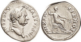 VESPASIAN, Den, PONTIF MAXIM, Ruler std r; Choice VF, well struck, full lgnds, excellent metal quality with evident luster & lt tone, nice strong port...