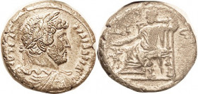 HADRIAN, Egypt Tet, Serapis std l, with Cerberus, LI5; VF, fully silver color, well-detailed portrait of fine style. (A GVF brought $443, Gorny 3/11.)