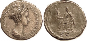 SABINA, As, bust r, high elaborate hairdo/SC, Vesta std l; AEF/VF+, centered, full tho weakish lgnd, brown patina with some porosity that's been smoot...