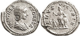 PLAUTILLA, Den, VENVS VICTRIX, Venus stg l with cupid & shield, wolf & twins on shield, scarcer variety; AEF/VF, centered on sl ragged flan, good meta...