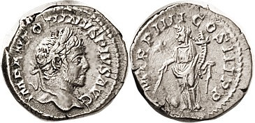ELAGABALUS, Den., PM TRP IIII COS III PP, Providentia stg l, VF+, minimally off-...