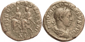 PHILIP II, As Aug., Sest, LIBERALITAS AVGG III, Philip I & II std l.; VF, centered, full lgnds, tiny edge splits, greenish-brown patina, minimal rough...