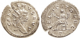 GALLIENUS, Ant, FELICIT PVBL, Felicitas std l, T; Choice Mint State, centered on large flan, quite well struck, highly lustrous silvering with lt tone...