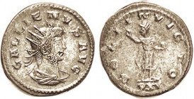 GALLIENUS, Ant, SOLI INVICTO, Sol stg l, PXV; Choice EF+, perfectly centered on round flan, pretty good strike; quite lustrous silvered surfaces with ...