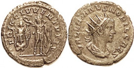 VALERIAN II, Ant, PRINCIPI IVVENTVTIS, Val crowning trophy; AEF/VF, well centered & struck, full lgnds, silver-grey tone, nice sharp portrait of good ...