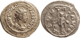 QUIETUS, Ant, AEQVITAS AVGG, Aequitas stg l; AEF/VF, sl off-ctr but unusually large flan, full lgnds (partly wk on rev), good silvery-brown surfaces; ...