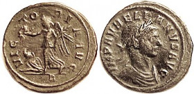 AURELIAN, Denarius, VICTORIA AVG, Victory adv l, captive; VF, nrly centered, full lgnds, darkish brown. Scarce. (A VF brought $387, Kunker 3/09.)