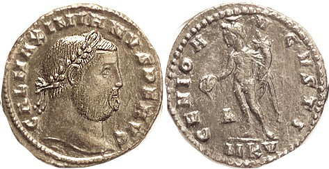 GALERIUS, As Augustus, Follis, GENIO AVGVSTI, Genius stg l, with altar, PLC; Cho...