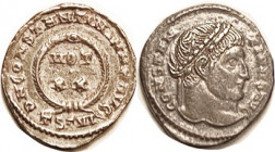 CONSTANTINE I, Æ3, VOT XX in wreath, lgnd around, TSAVI; AEF, centered, minor crudeness, medium brown. (A VF/VF+ brought $190, iNumis 3/07.)
