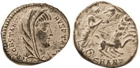 CONSTANTINE I, Posthumous, Æ4, Veiled bust r/Ruler in chariot r, hand of God above, SMANZ; EF, well centered & struck, full lgnds, smooth dark patina ...