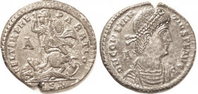 CONSTANTIUS II, Cent, FEL TEMP REPARATIO, Soldier spearing fallen horseman, TS D ; EF, well centered, silvered surfaces with lt tone & hint of granula...