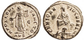 ANONYMOUS ("Anti-Christian" issue), Æ3, GENIO ANTIOCHENI, Genius of Antioch facg, River God swimming below/APOLLONI SANCTO, Apollo stg l, E/AMS; Choic...