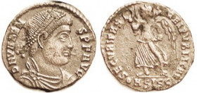 VALENS, Æ3, SECVRITAS REIPVBLICAE, Victory adv l, ASISC; VF, well centered, full lgnds, lt brown. (A VF realized $28 in my 1/94 sale.)