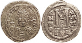 JUSTINIAN I, Follis, S207, Facing bust/KYZ-X u IIII-B; F, nrly centered, dark grey-brown patina, full strong face. (VFs brought $558, CNG 9/13, $640, ...